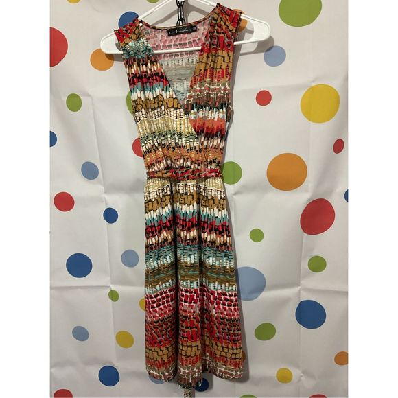 Neesha Multi Color Sleeveless Dress Belted Size S/M Pretty 🎈🌷 - Picture 12 of 12